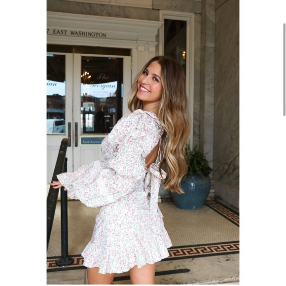 For Love And Lemons Floral Mini Dress - White and Pink - Picture 6 of 7